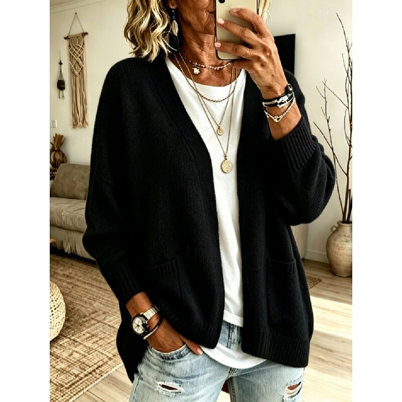 Bennett & Lowe Juliet relaxed open-front cardigan in soft knit fabric, displayed on a hanger with a neutral background.