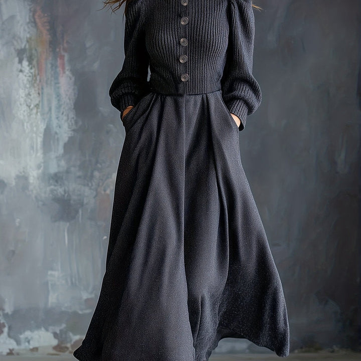 Noel | Button-Front A-Line Midi Dress with Pockets for Women