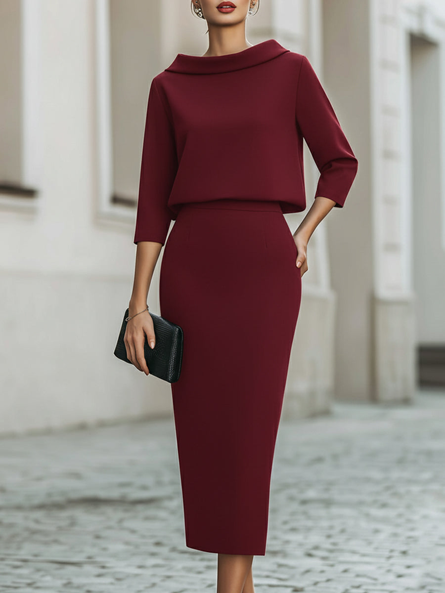 Boat-neck pants set by Bennett and Lowe featuring a stylish skirt set with a comfortable, elegant design and modern fit.