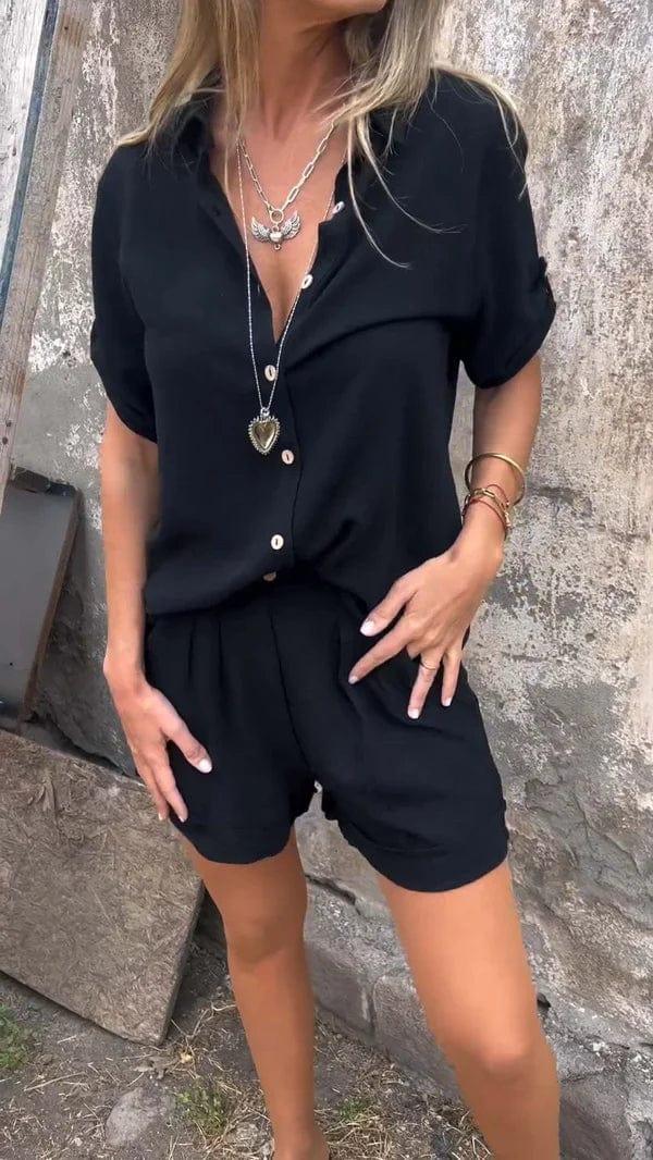 Bennett and Lowe Shannon relaxed two-piece pants suit with matching top and wide-leg pants, casual and stylish for everyday wear.