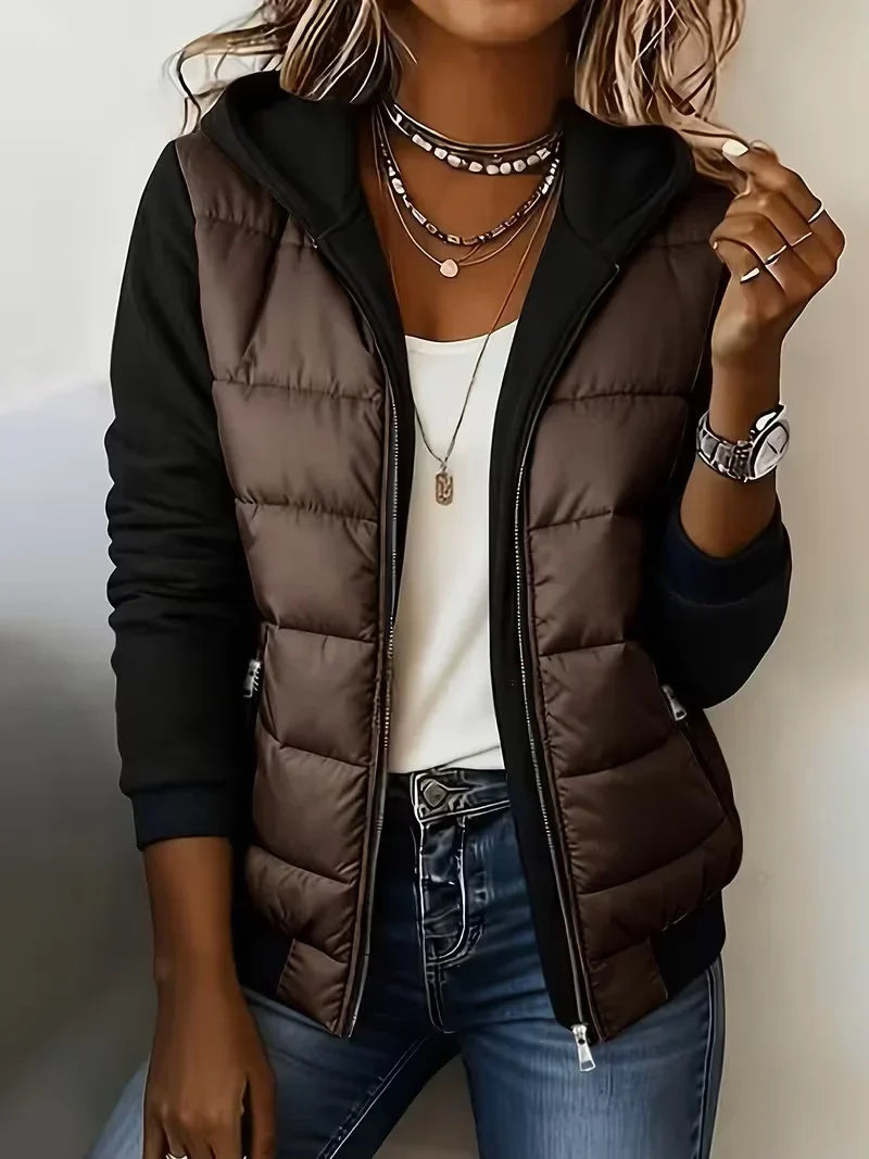 Bennett and Lowe Kinsley hooded color-block puffer jacket in a modern quilted design