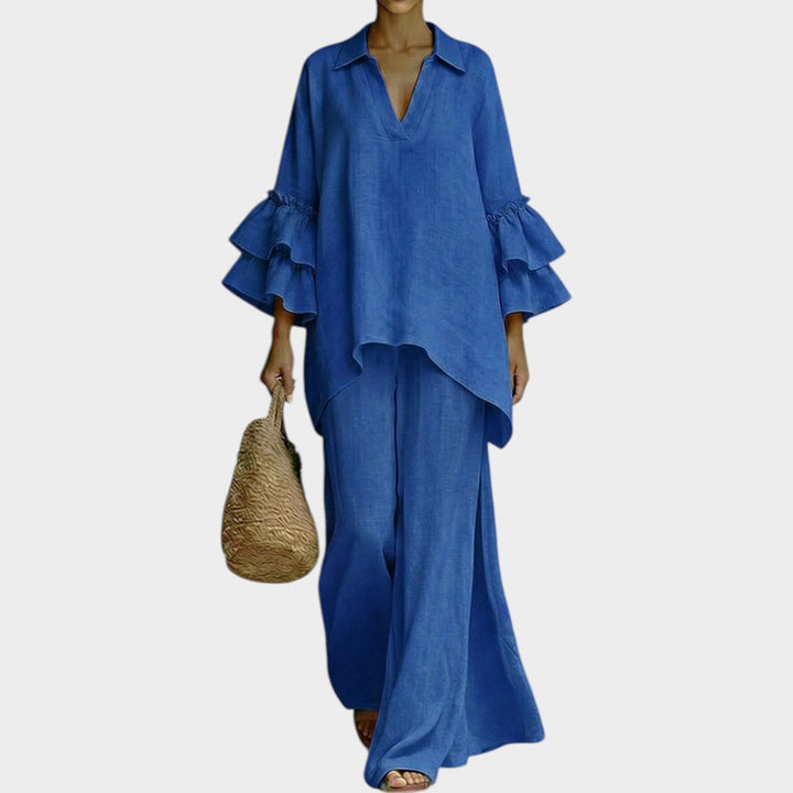 Ariela two-piece set for women featuring an oversized top and wide-leg pants in a stylish, comfortable design by Bennett and Lowe.