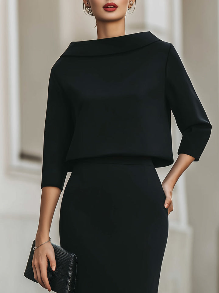 Bennett and Lowe Teresa boat-neck pants set featuring a coordinated skirt and top in a stylish, modern design.