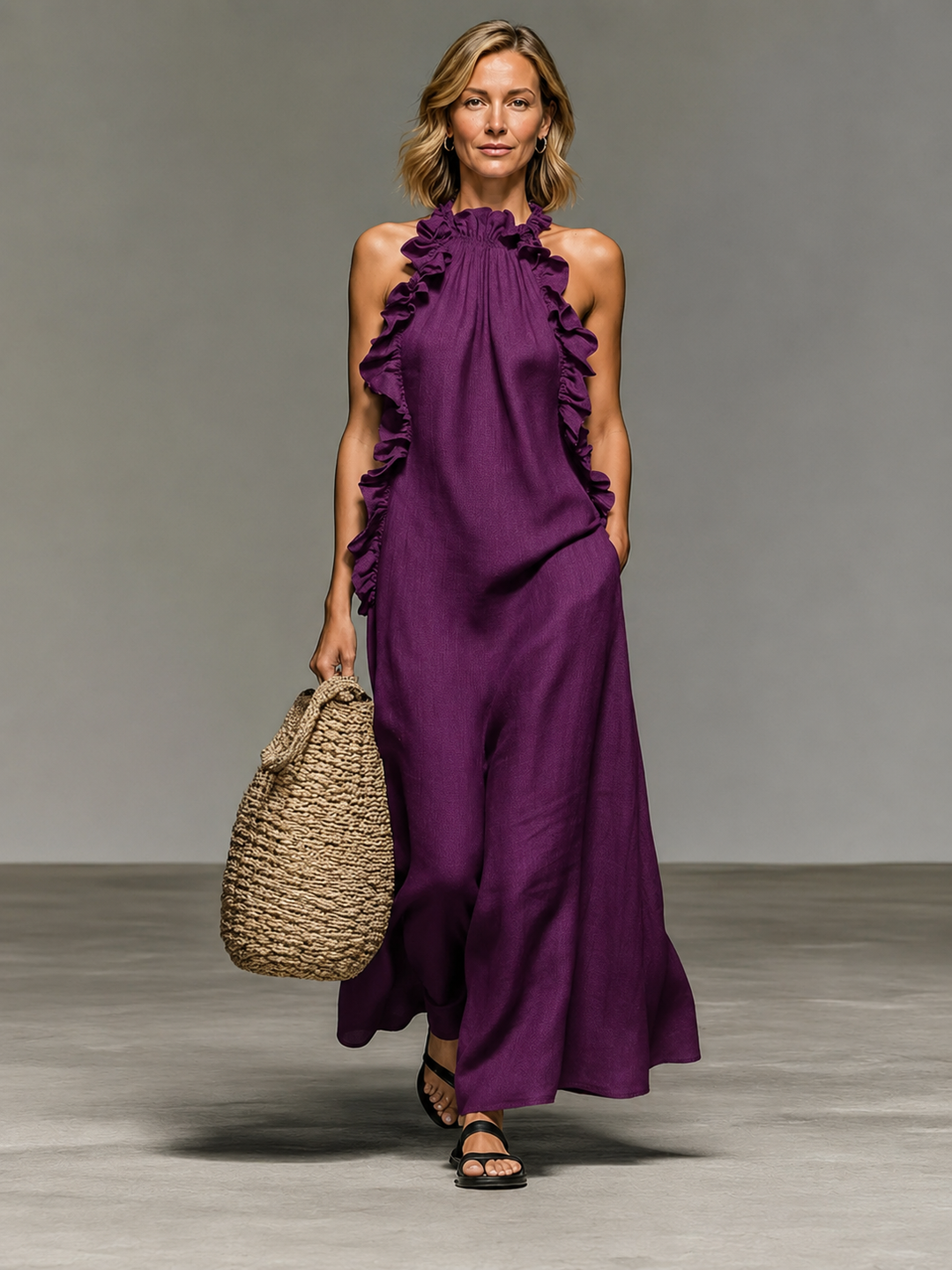 Emma soft ruffle maxi dress by Bennett and Lowe, flowing fabric with layered ruffles, perfect for elegant, casual wear.