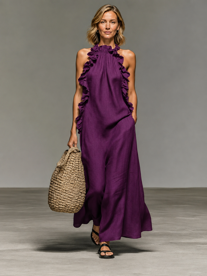 Emma soft ruffle maxi dress by Bennett and Lowe, flowing fabric with layered ruffles, perfect for elegant, casual wear.