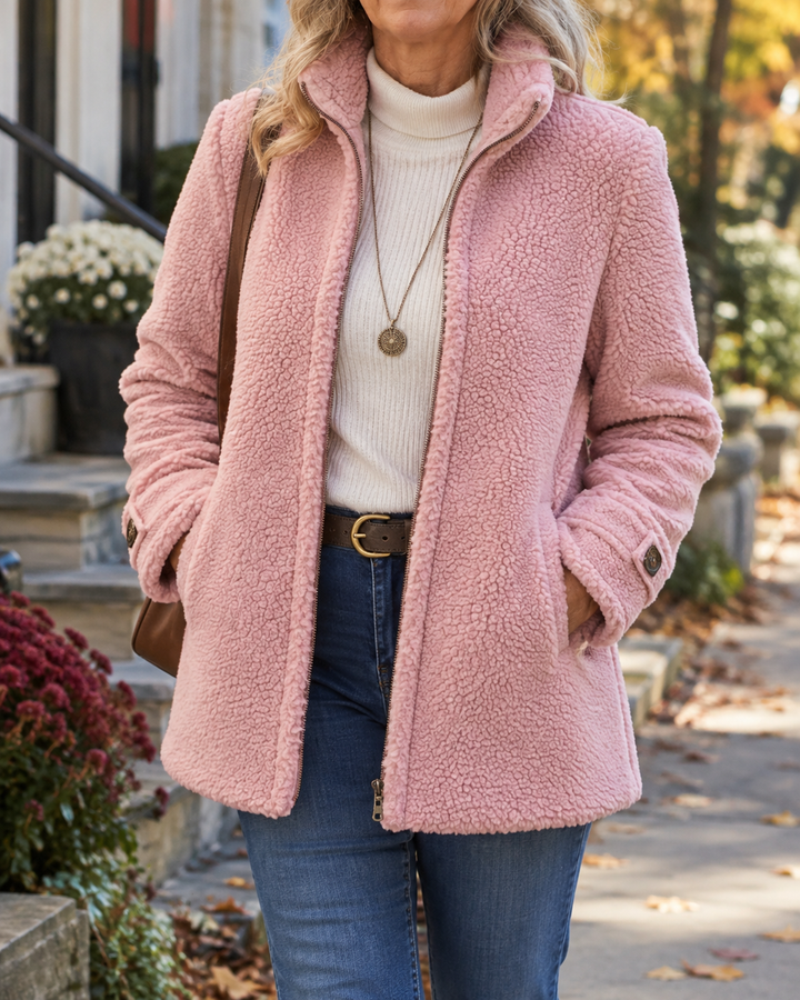 Bennett and Lowe Chelsea stand-collar textured jacket with a tailored fit, featuring a stand collar and stylish textured fabric.