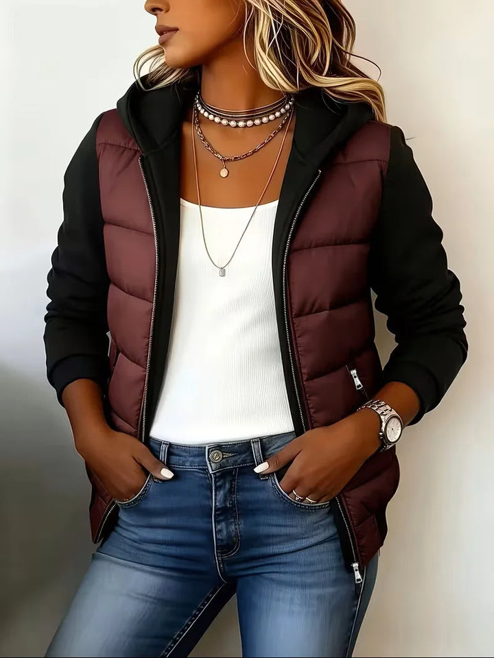 Bennett and Lowe Kinsley hooded color-block puffer jacket in a quilted design