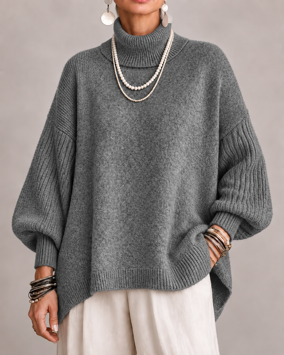 Bennett & Lowe Danielle draped relaxed sweater in soft knit fabric, featuring a loose fit and cozy style.