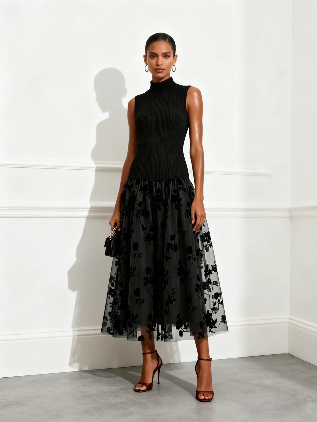 Bennett and Lowe Odalys mock-neck drop-waist floral midi dress