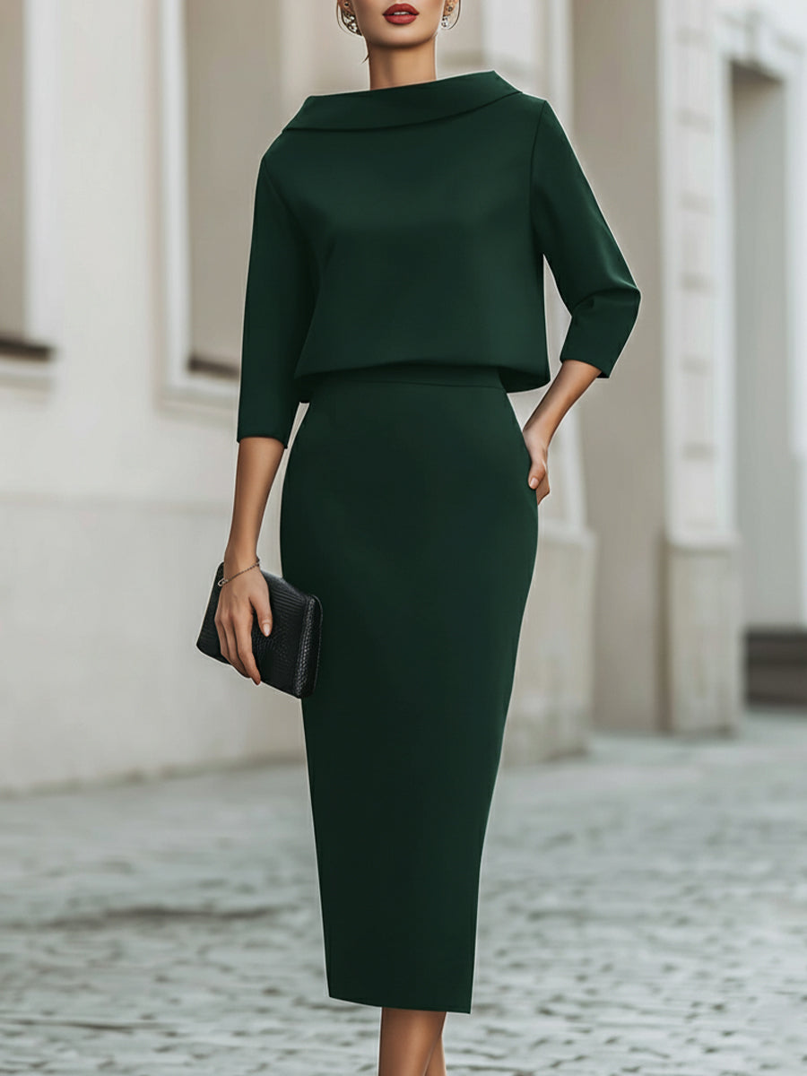 Bennett and Lowe Teresa boat-neck pants set with skirt, featuring a stylish matching top and wide-leg pants for modern looks.