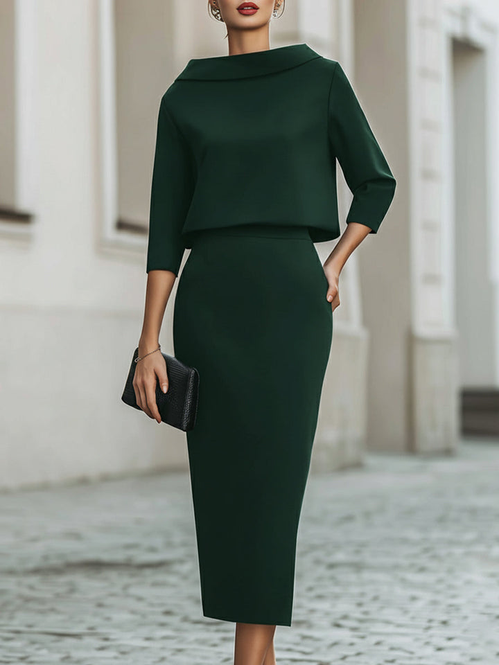 Bennett and Lowe Teresa boat-neck pants set with skirt, featuring a stylish matching top and wide-leg pants for modern looks.