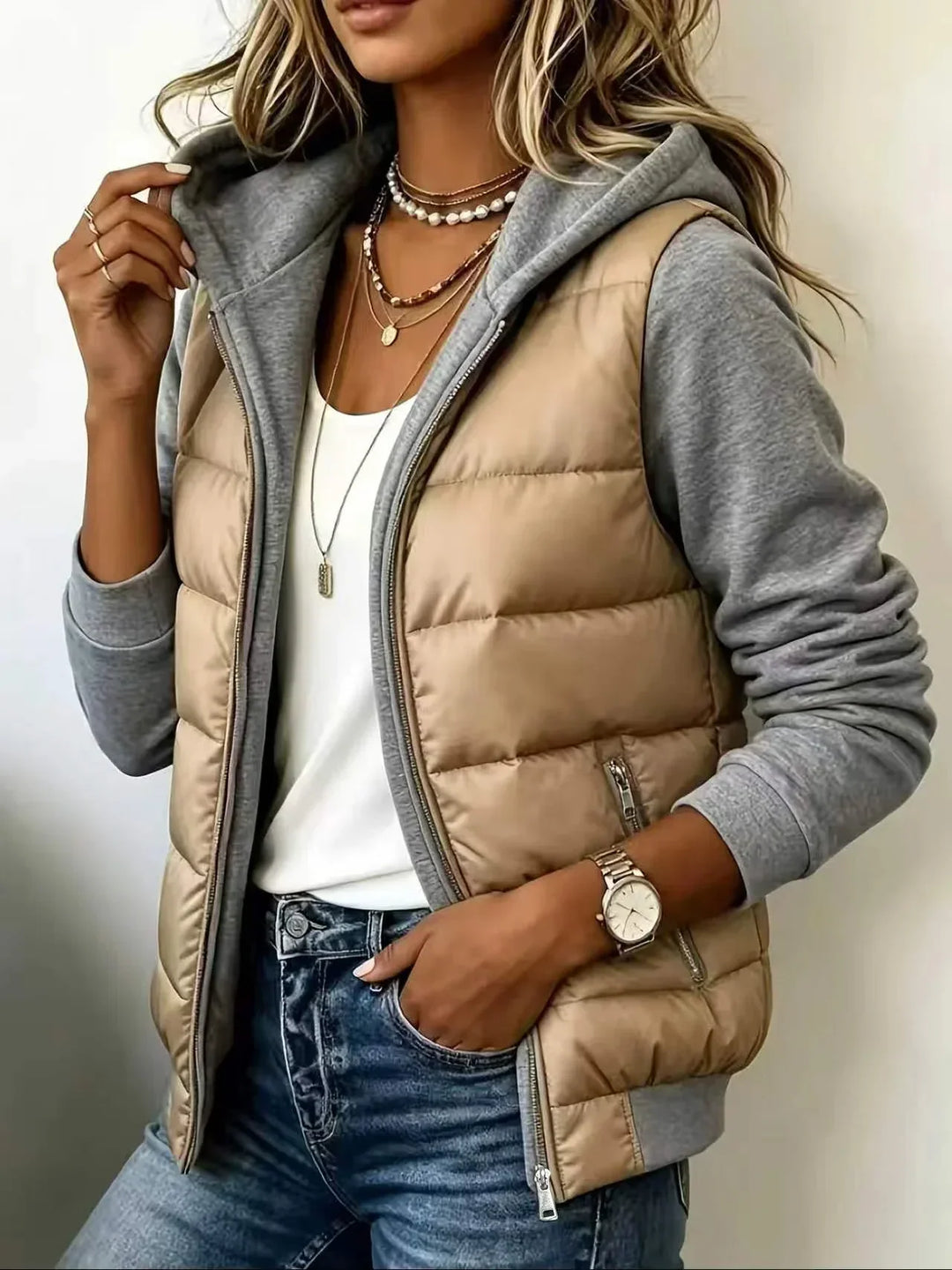 Bennett and Lowe Kinsley hooded color-block puffer jacket in a quilted design
