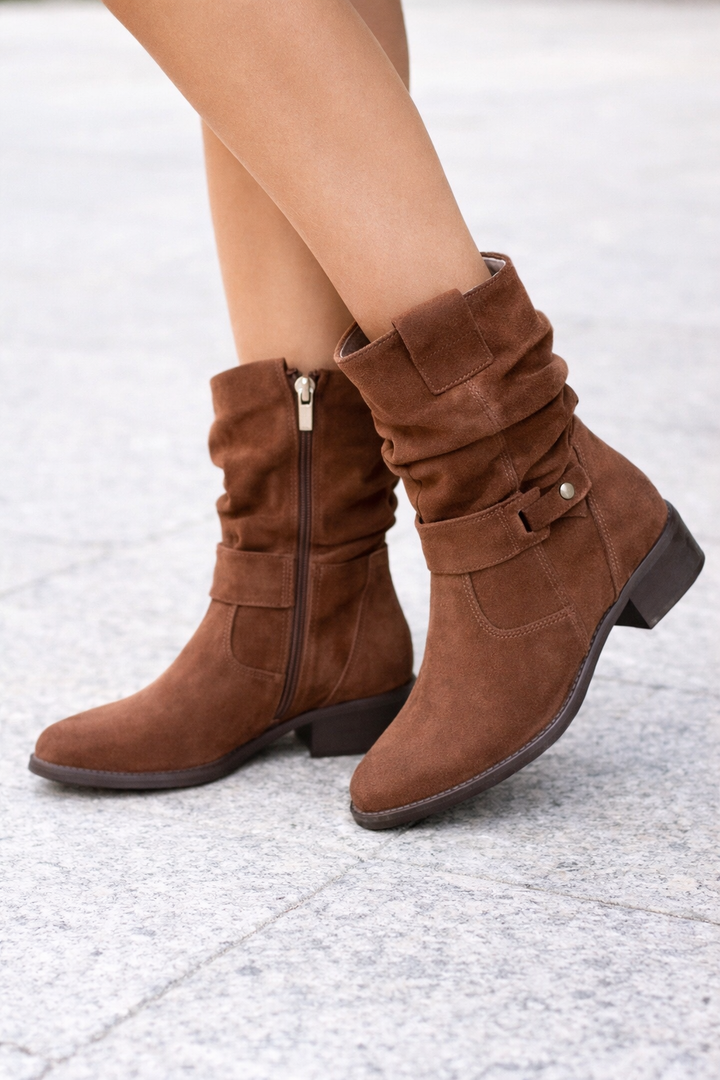 Elena | Suede-Look Cushioned Mid-Calf Boots for Women