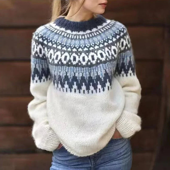 Jillian | Navy Snowflake Yoke Patterned Sweater