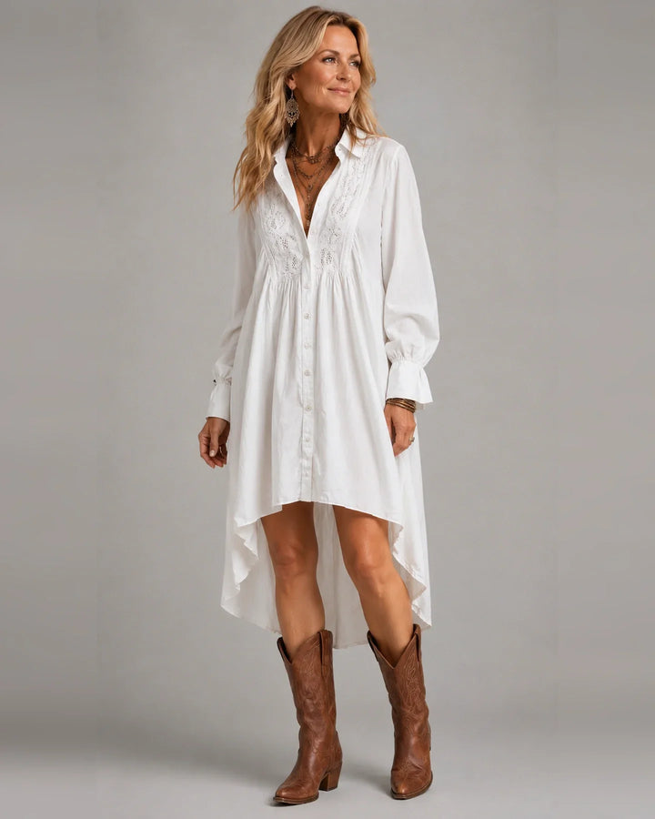 Olivia Newyork Lucia lace detail irregular-hem mini dress by Country Muse, featuring delicate lace accents and a stylish silhouette.