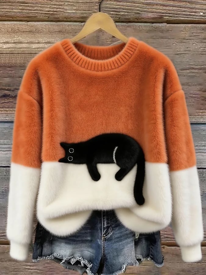 Bennett and Lowe Aileen cat print oversized women's sweater featuring a cozy knit fabric and a playful feline design.