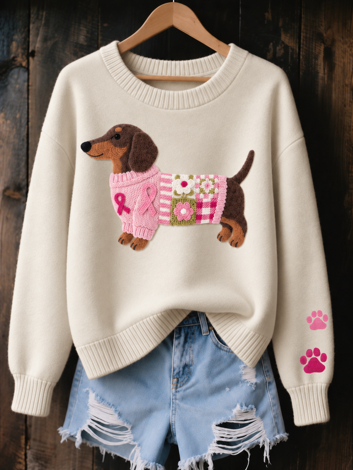 Women's Bennett and Lowe Myron long-sleeve knit sweater featuring a dachshund motif, soft and cozy for casual wear.
