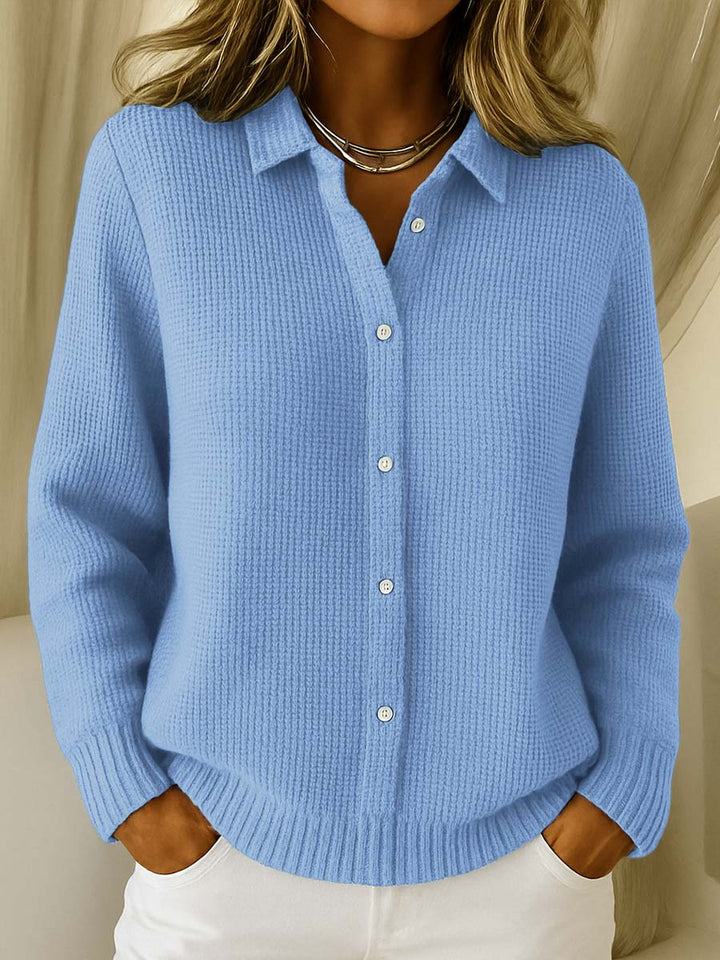 Katrina Bennett and Lowe textured knit button cardigan for women, featuring a cozy, patterned knit design with buttons down the front.