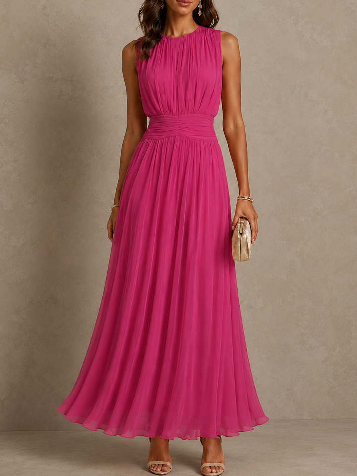 Roxanne | Ruched-Waist Sleeveless Flowing Maxi Dress for Women