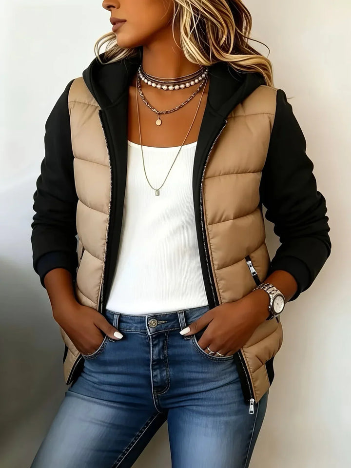 Bennett and Lowe Kinsley hooded color-block puffer jacket in a quilted design