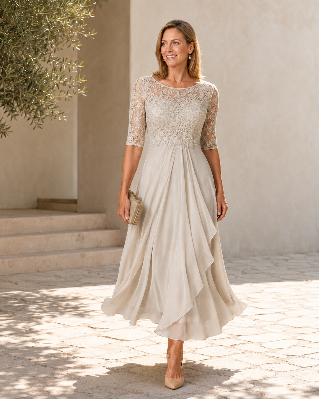 Elegant rose-colored lace midi dress by My Store 2 featuring flattering fit and intricate lace details.