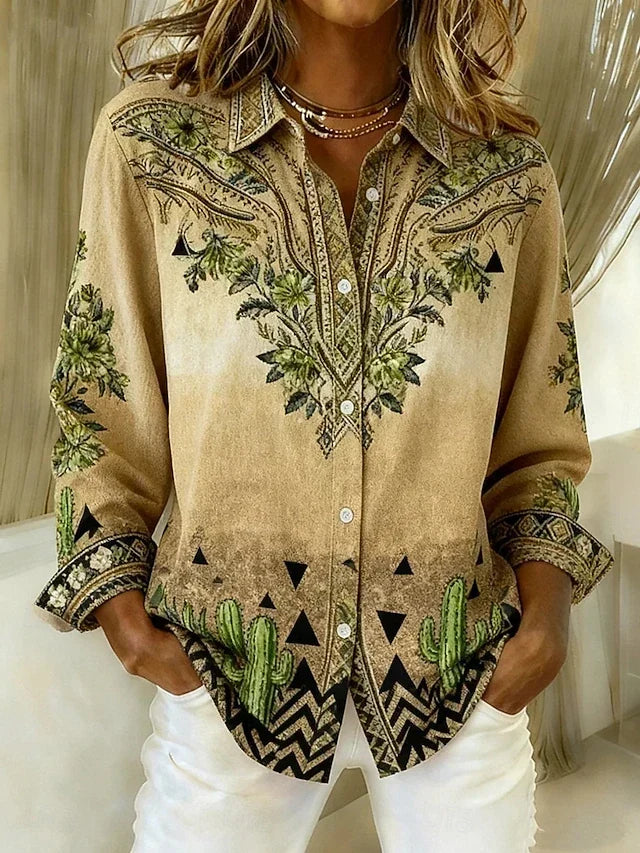 Western floral button blouse by Bennett and Lowe, featuring a feminine design with floral patterns and button-up front.