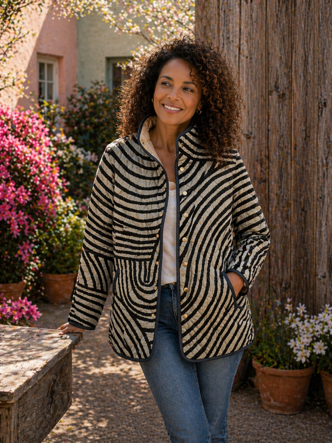 Inaya | Retro Circle-Print Quilted Jacket for Women