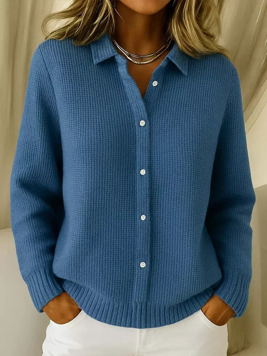 Katrina textured knit button cardigan for women by Bennett and Lowe, featuring a cozy, patterned fabric with front buttons.