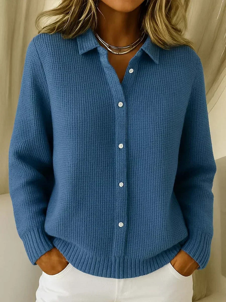 Katrina textured knit button cardigan for women by Bennett and Lowe, featuring a cozy, patterned fabric with front buttons.