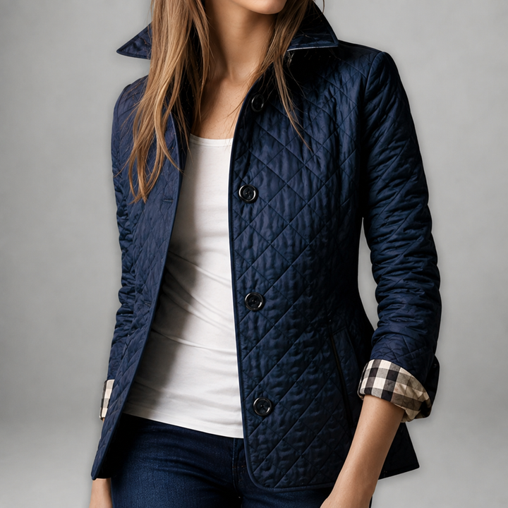 Kendall | Diamond-Quilted Button-Front Collared Jacket for Women