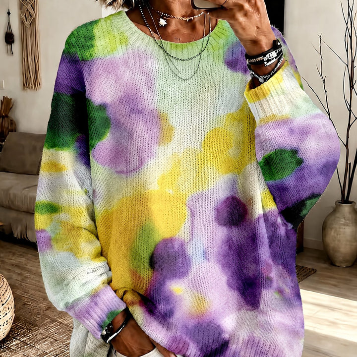 Violetta | Purple Tie-Dye Floral Sweater