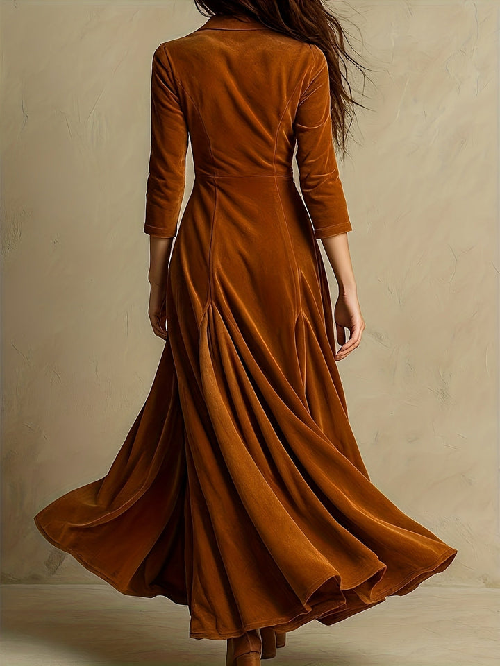 Elowenna | Collared V-Neck Button-Front 7/8-Sleeve Midi Dress for Women