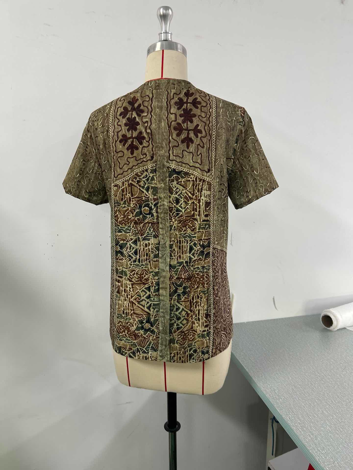 Odalie | Patchwork Print Henley Top