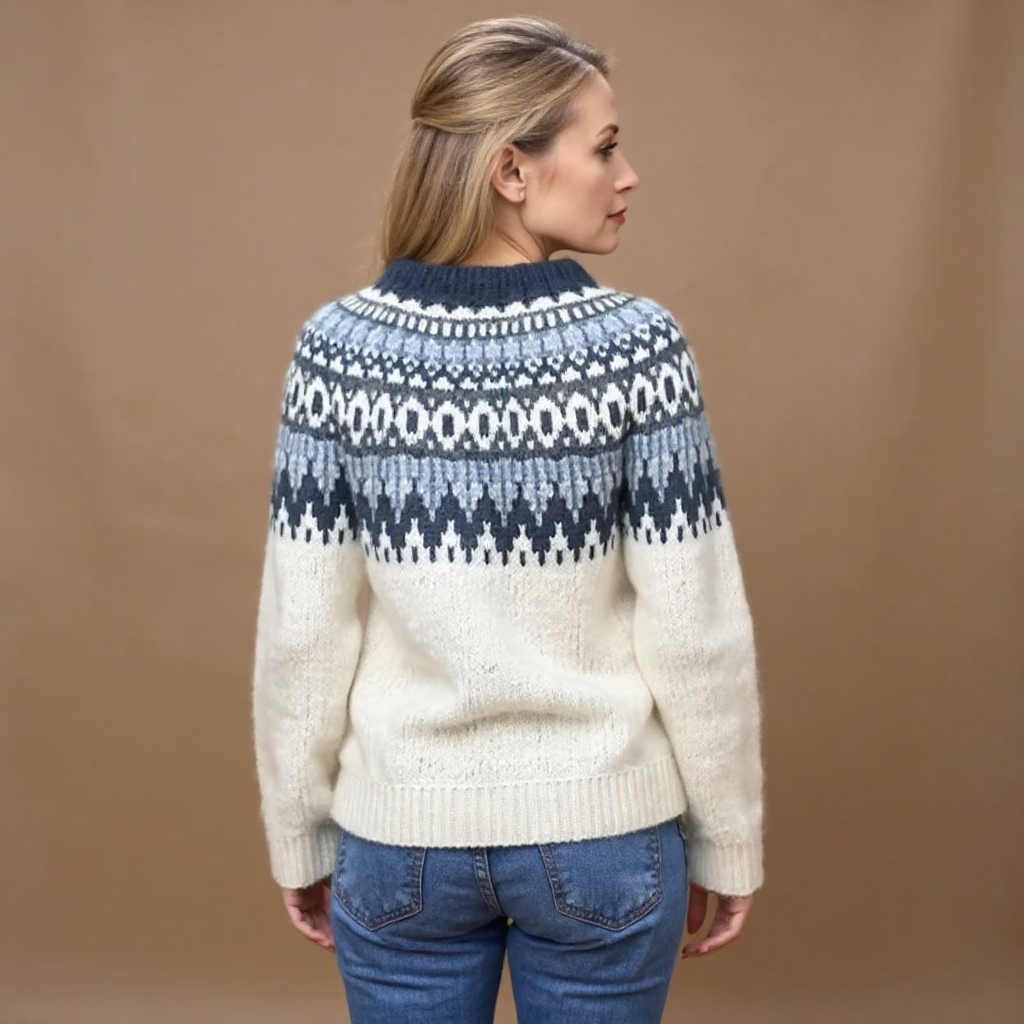 Jillian | Navy Snowflake Yoke Patterned Sweater