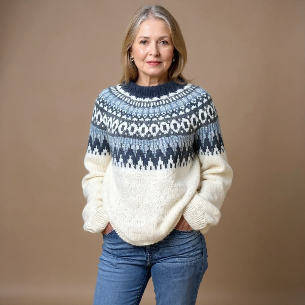 Jillian | Navy Snowflake Yoke Patterned Sweater