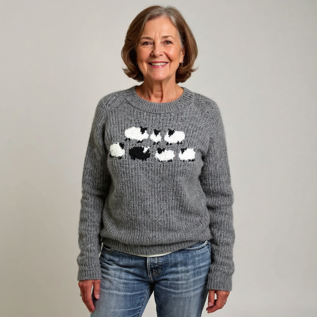 Kimberly | Gray Sheep Motif Patterned Sweater