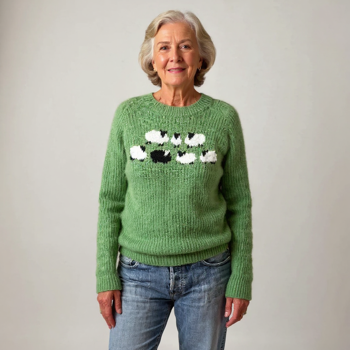 Nicole | Green Sheep Motif Patterned Sweater