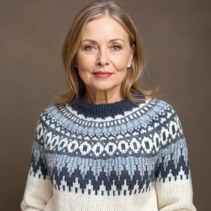 Jillian | Navy Snowflake Yoke Patterned Sweater