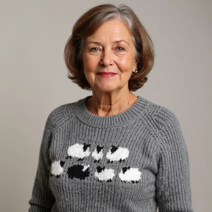 Kimberly | Gray Sheep Motif Patterned Sweater