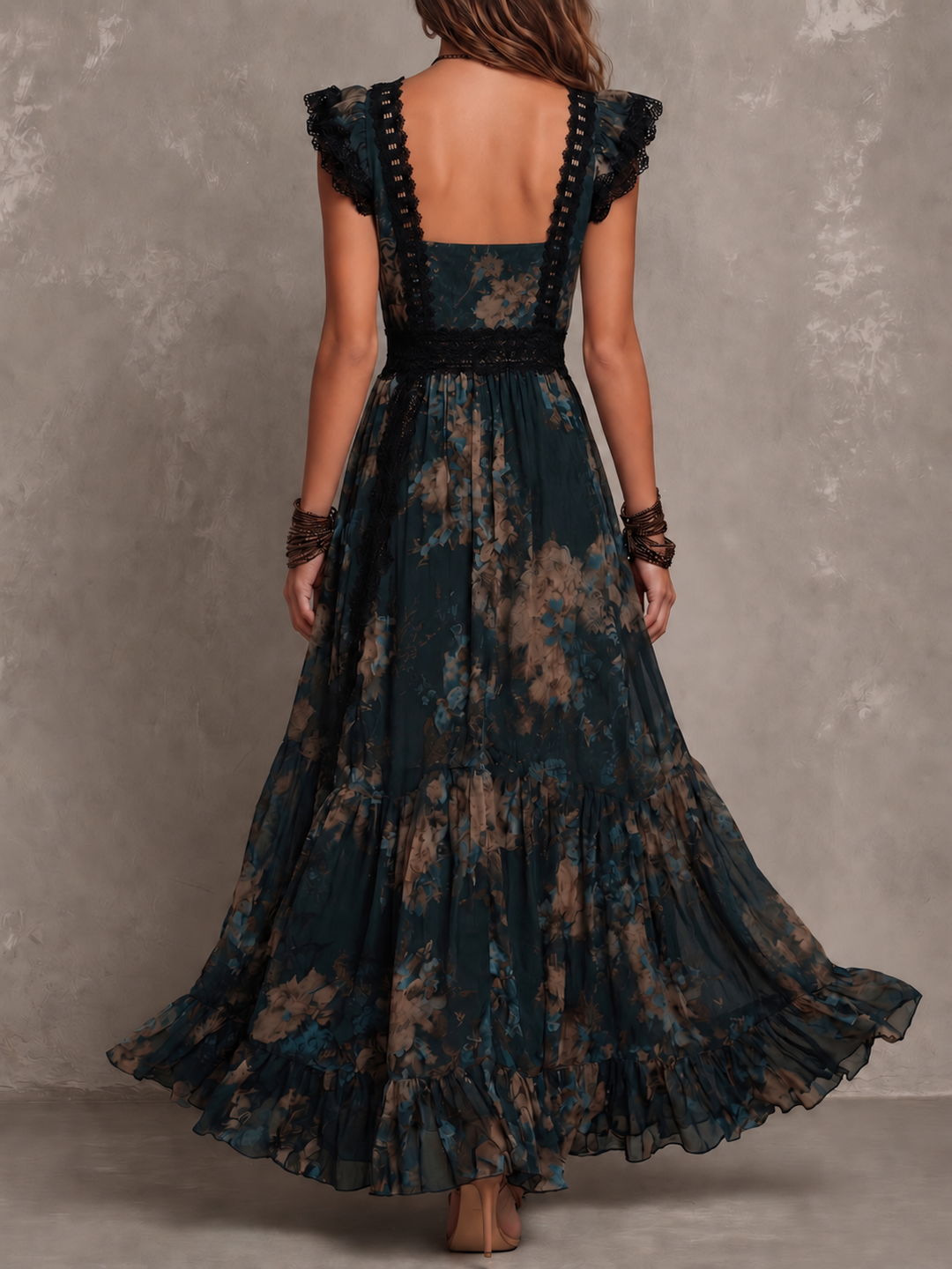 Back view of Bennett and Lowe Gillian™ Maxi Dress in flowing fabric with a relaxed fit and elegant design.