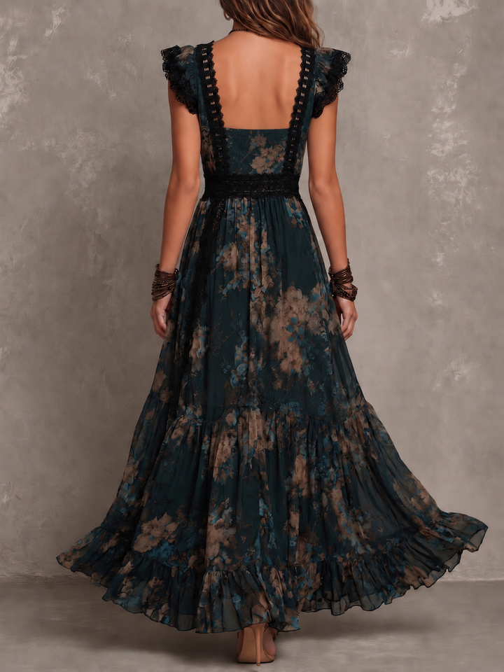 Back view of Bennett and Lowe Gillian™ Maxi Dress in flowing fabric with a relaxed fit and elegant design.