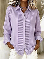 Corinne striped button-front blouse by Bennett and Lowe featuring a classic collar and long sleeves on a white background.