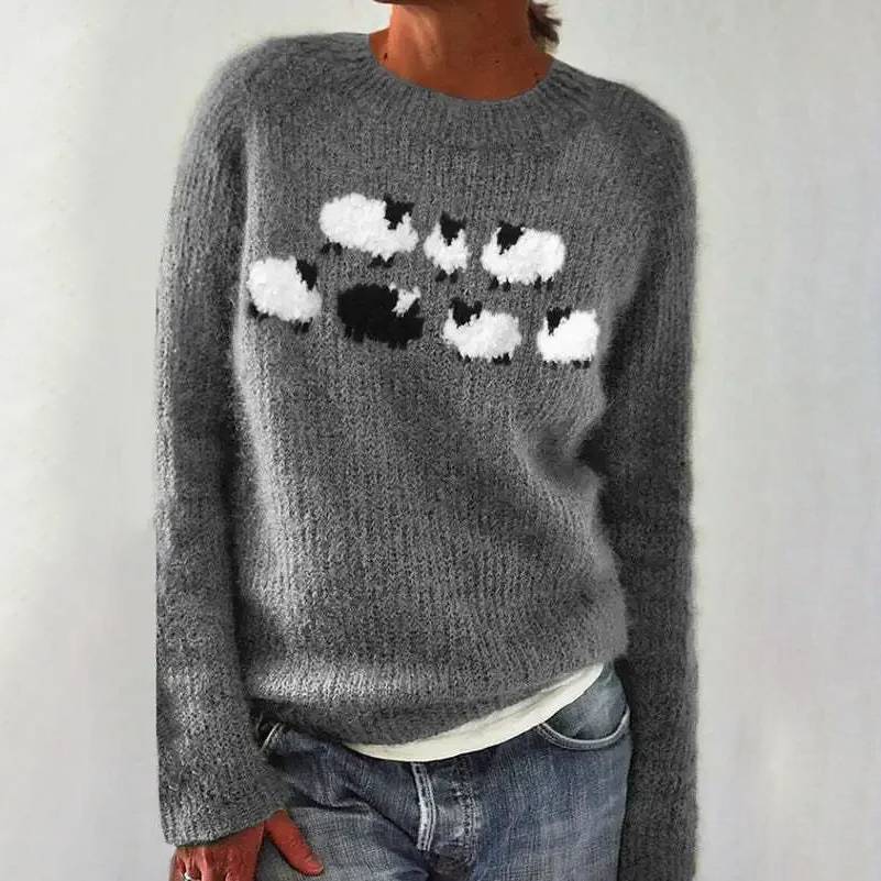 Kimberly | Gray Sheep Motif Patterned Sweater