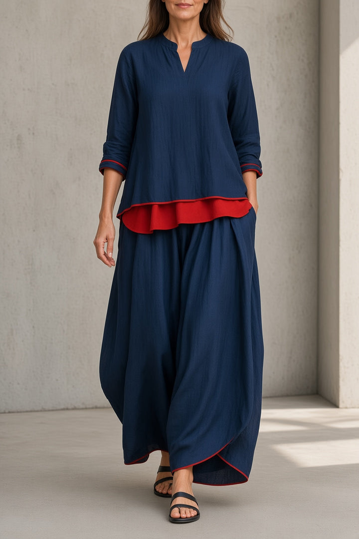 Bennett and Lowe April relaxed layered two-piece set with soft fabric, featuring a loose top and matching pants, in neutral tones.