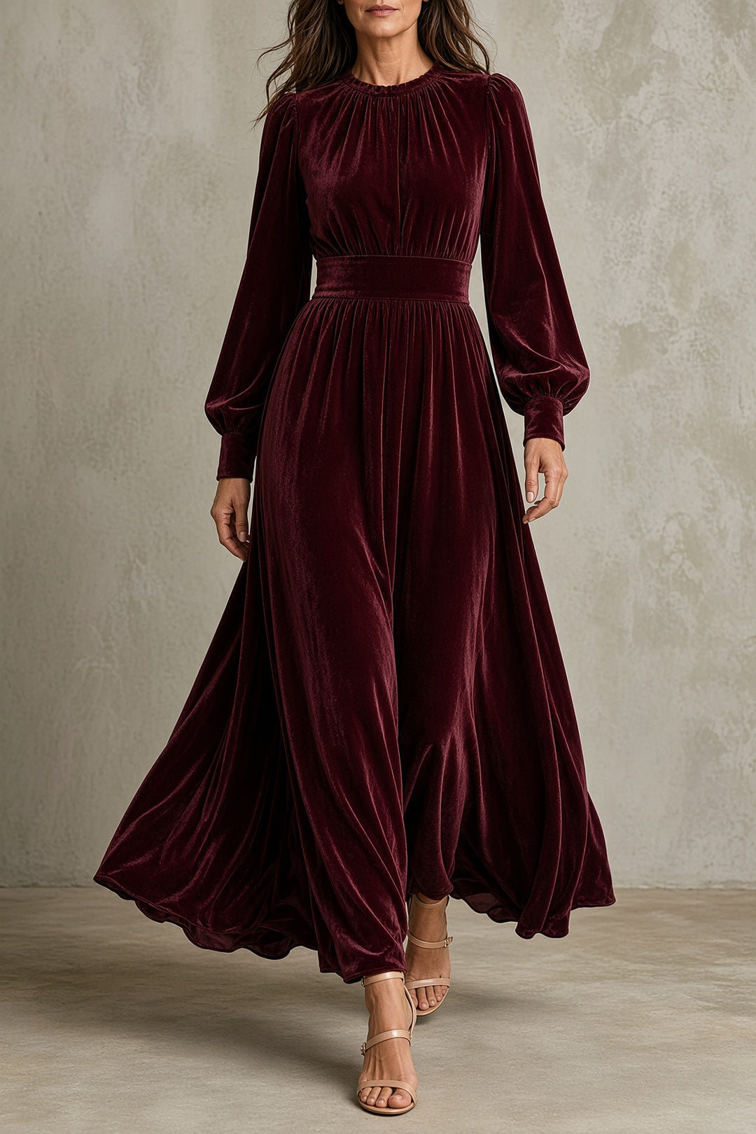 Bennett and Lowe Carmen pleated flowing maxi dress in soft fabric, featuring a graceful silhouette and elegant design.