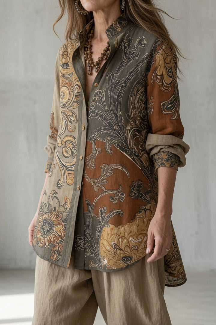 Vintage bohemian Tara two-piece women's set by Bennett and Lowe featuring a flowy top and matching skirt with intricate patterns.