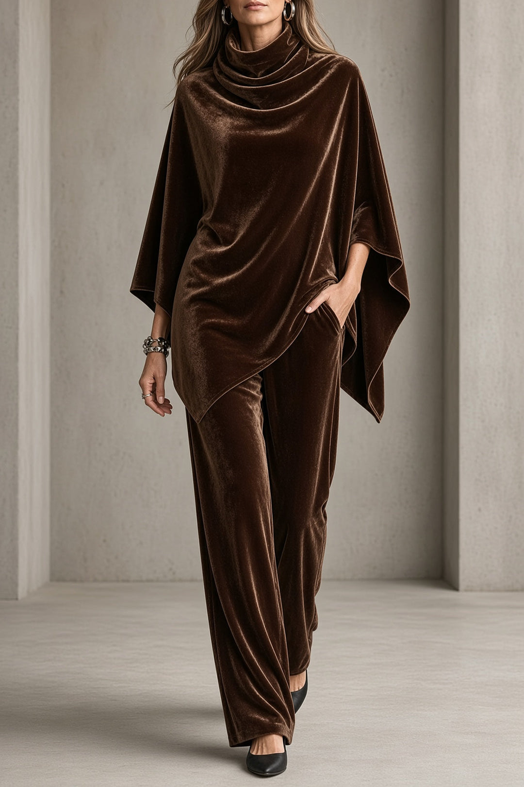 Holly draped two-piece set by Bennett and Lowe, featuring a stylish top and matching bottoms in a flowing, elegant design.