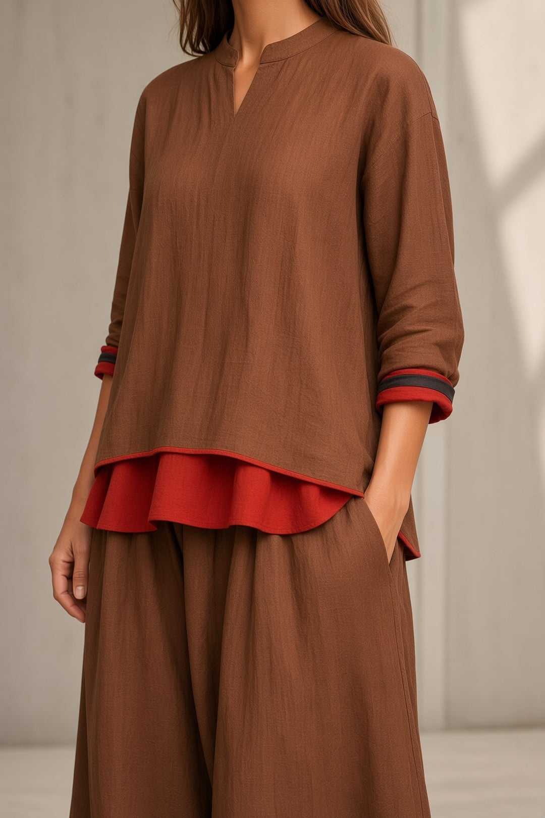 Bennett and Lowe April relaxed layered two-piece set with casual top and matching pants, styled for comfort and everyday wear.