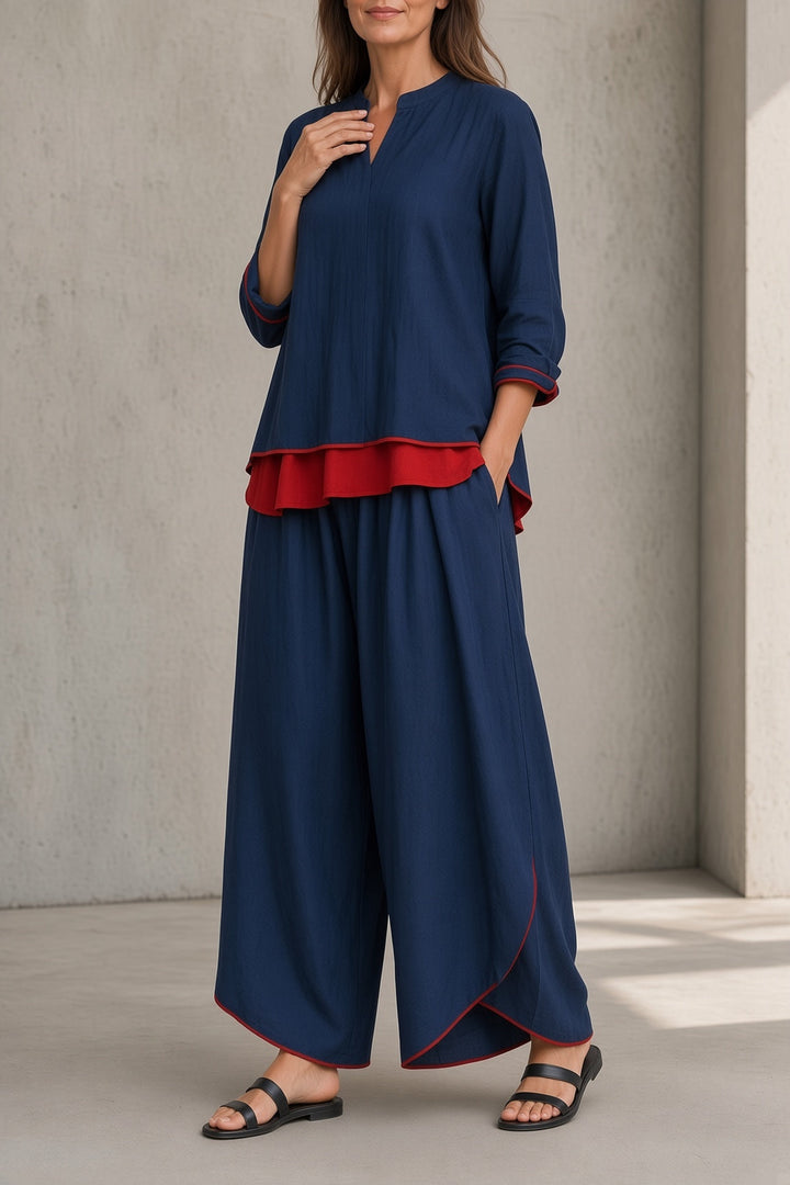 Bennett and Lowe April relaxed layered two-piece set with comfortable fabric and stylish design, shown on a model.