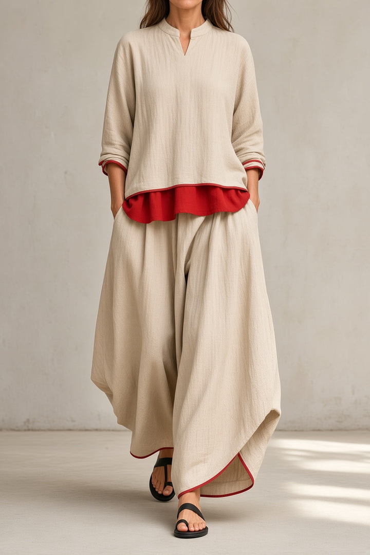 Bennett and Lowe April relaxed layered two-piece set featuring a comfortable, stylish top and matching pants in soft fabric.